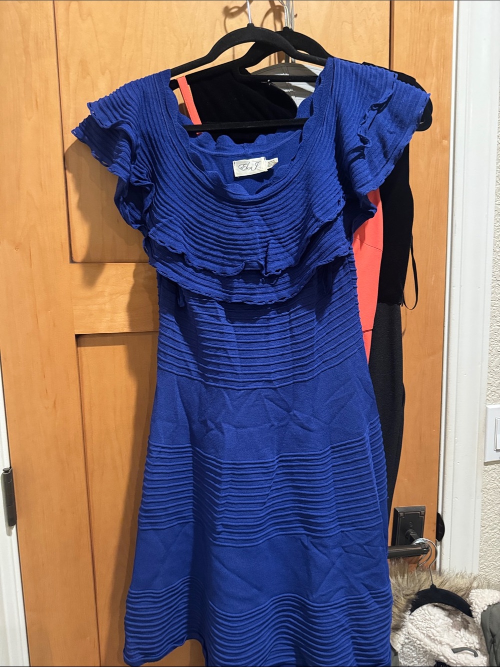 Eliza J Royal Blue Ruffle-Trim Midi Dress